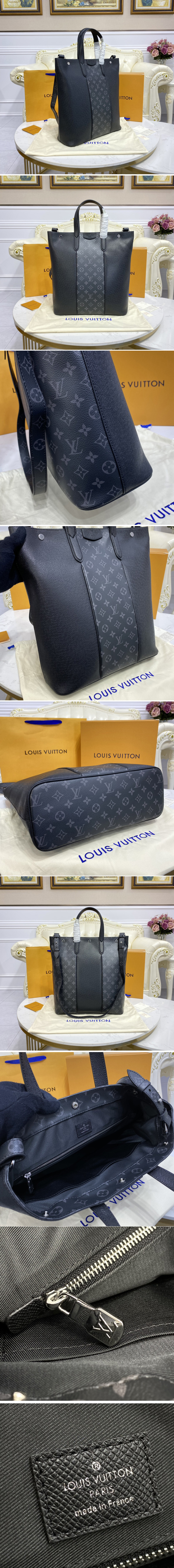 Replica Louis Vuitton M30431 LV Outdoor tote Bag in Taiga leather with Monogram Eclipse canvas