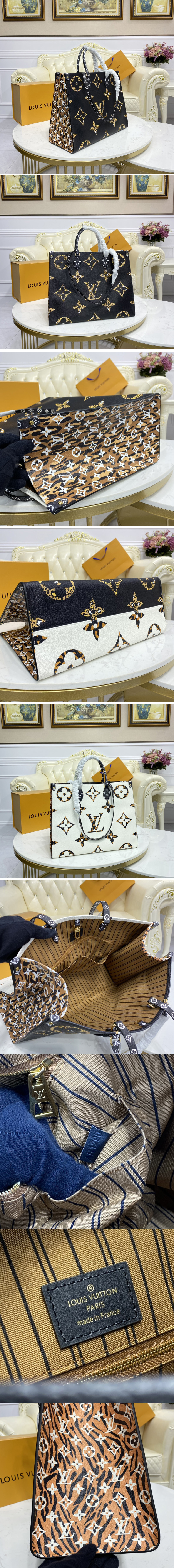 Replica Louis Vuitton M44675 LV Onthego tote bags Black and Caramel Monogram Canvas