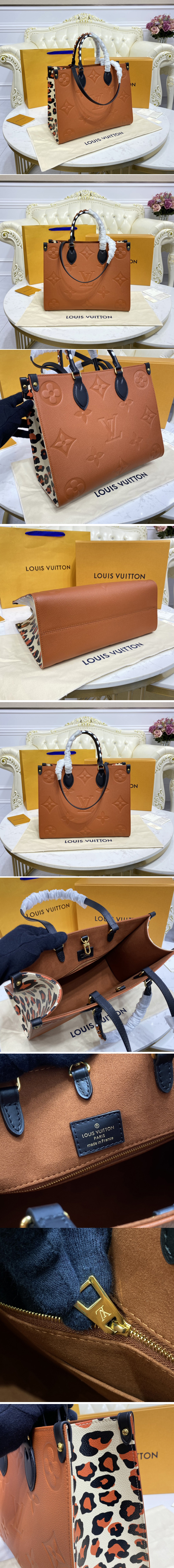 Replica Louis Vuitton M45595 LV Onthego MM tote bag in Brown Monogram Empreinte Leather