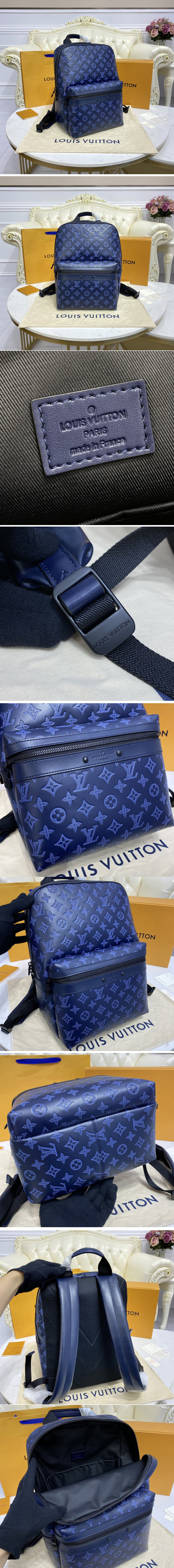 Replica Louis Vuitton M45728 LV Sprinter Backpack in navy blue Monogram Shadow leather