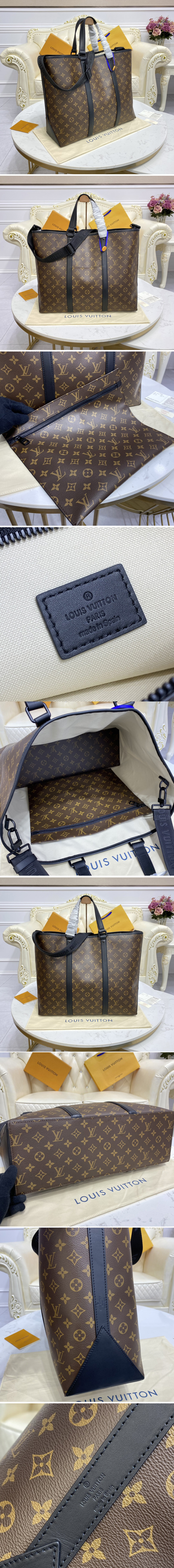 Replica Louis Vuitton M45733 LV Week-End Tote GM Bag in Monogram Macassar canvas