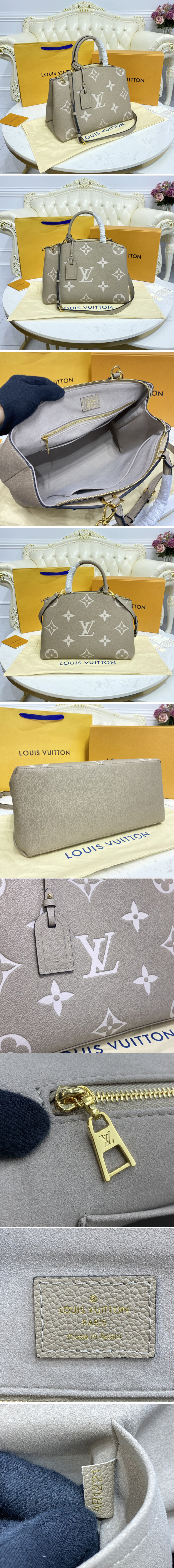 Replica Louis Vuitton M45842 LV Grand Palais tote bag in Grey/Beige Monogram Empreinte Leather