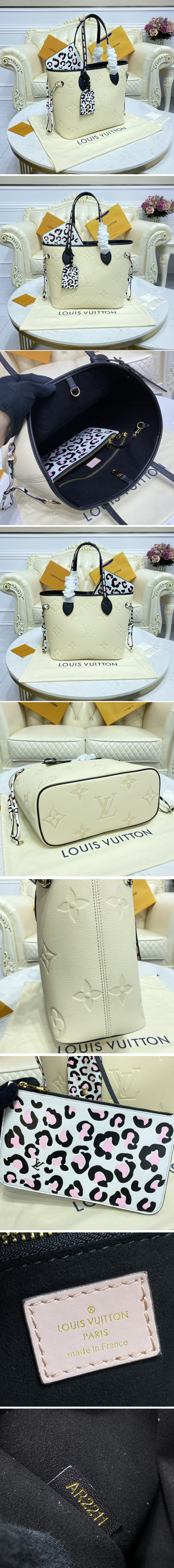 Replica Louis Vuitton M58525 LV Neverfull MM tote Bag in Cream Monogram Empreinte leather