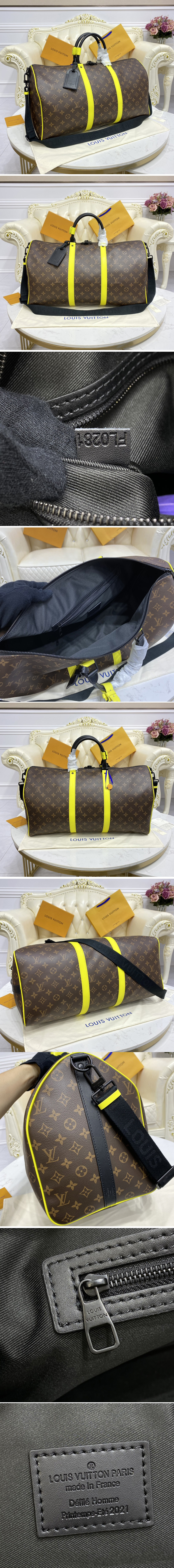 Replica Louis Vuitton M45866 LV Keepall Bandoulière 50 Travel bag in Monogram Macassar canvas