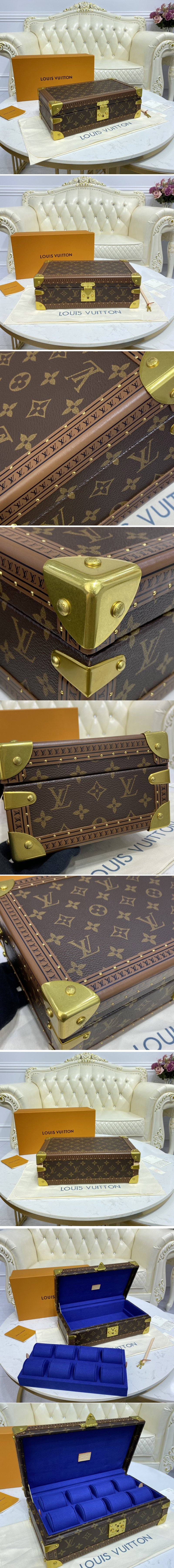 Replica Louis Vuitton M20039 LV 8 watch case in Monogram canvas With Blue