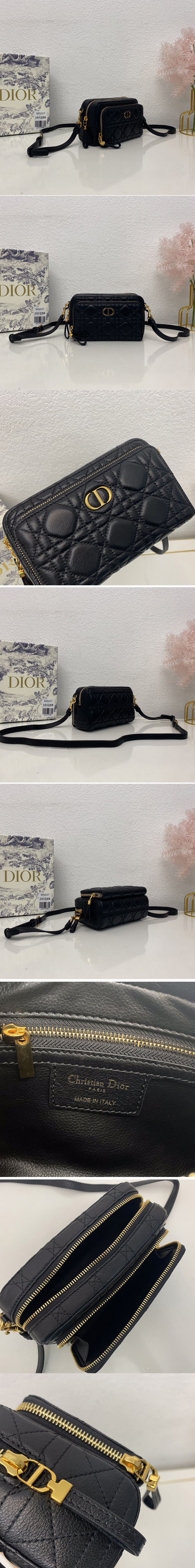 Replica Christian Dior S5037 Dior Caro double pouch in Black Supple Cannage Calfskin