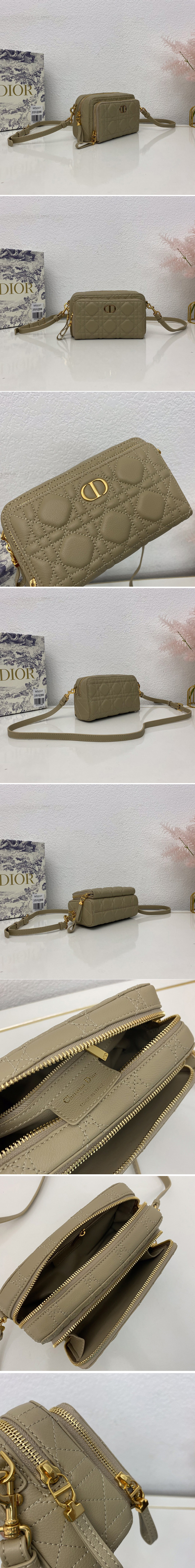 Replica Christian Dior S5037 Dior Caro double pouch in Khaki Supple Cannage Calfskin