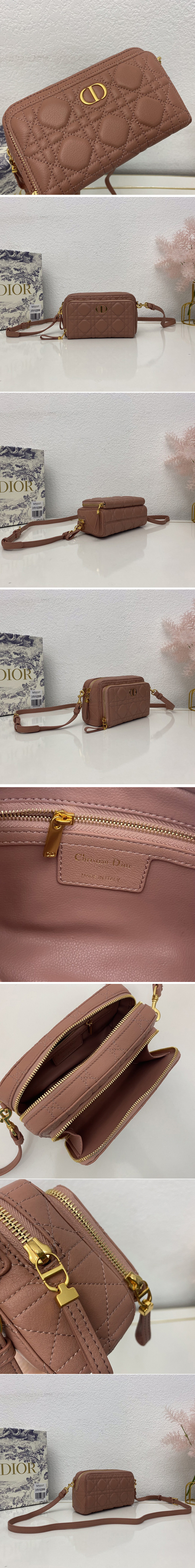 Replica Christian Dior S5037 Dior Caro double pouch in Pink Supple Cannage Calfskin