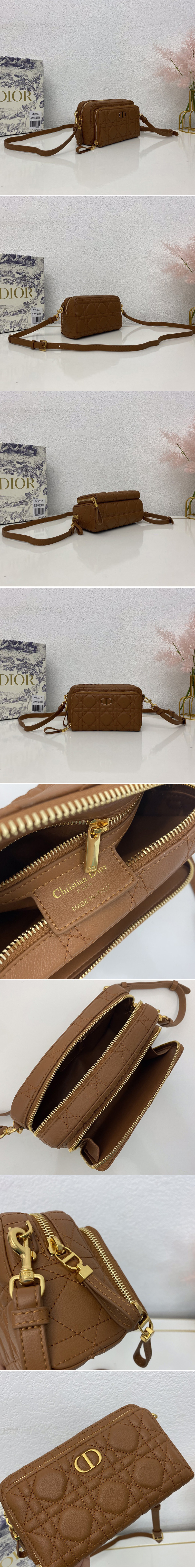 Replica Christian Dior S5037 Dior Caro double pouch in Brown Supple Cannage Calfskin