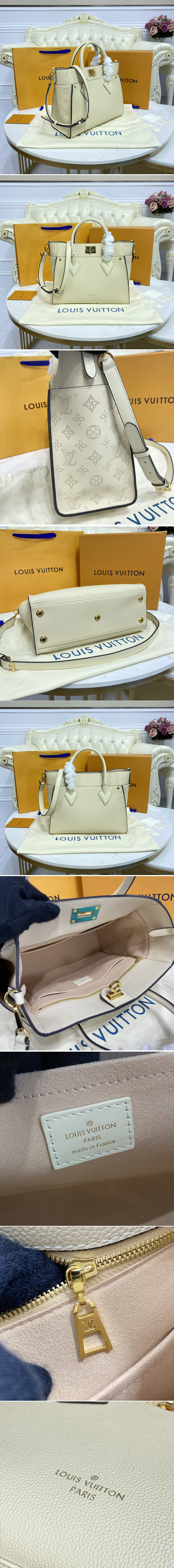 Replica Louis Vuitton M55802 LV On My Side MM tote bag in Beige Nappa Softy leather