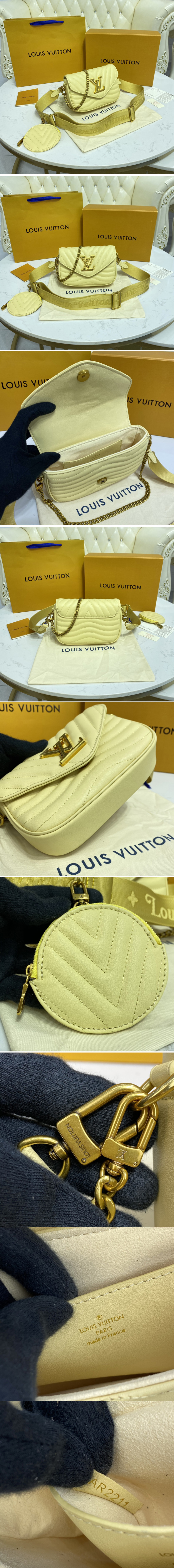 Replica Louis Vuitton M57942 LV New Wave Multi-Pochette crossbody handbag in Banane light Yellow Smooth cowhide leather