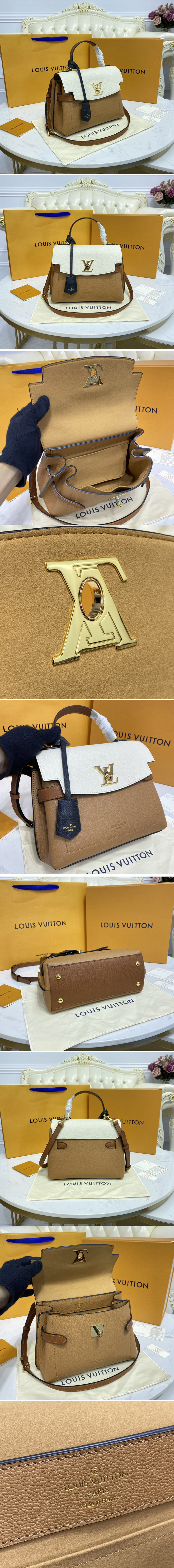 Replica Louis Vuitton M56645 LV Lockme Ever BB bag in Beige Arizona Brown / Quartz White / Caramel Brown Soft calfskin Leather