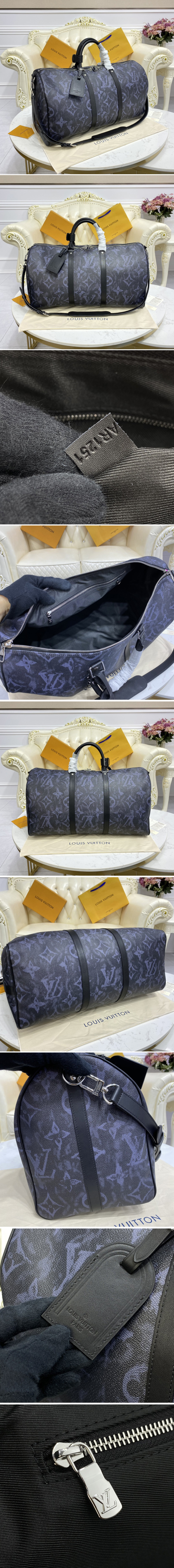 Replica Louis Vuitton M57278 LV keepall bandouliere 50 Bag in Monogram Pastel Noir coated canvas