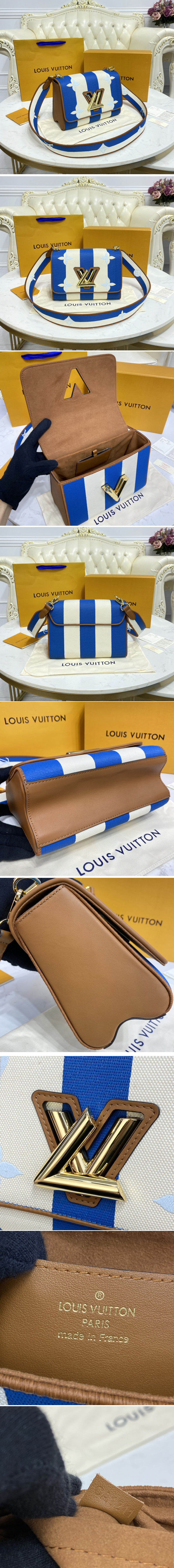 Replica Louis Vuitton M57659 LV Twist MM handbag in Blue Embroidered canvas and calf leather