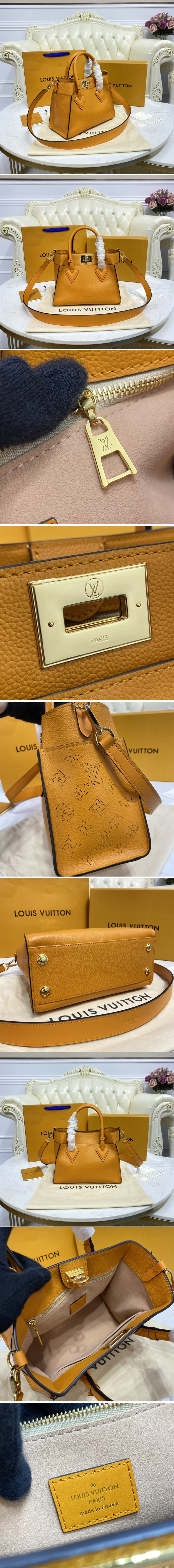 Replica Louis Vuitton M57726 LV On My Side PM tote bag in Orange smooth calf leather