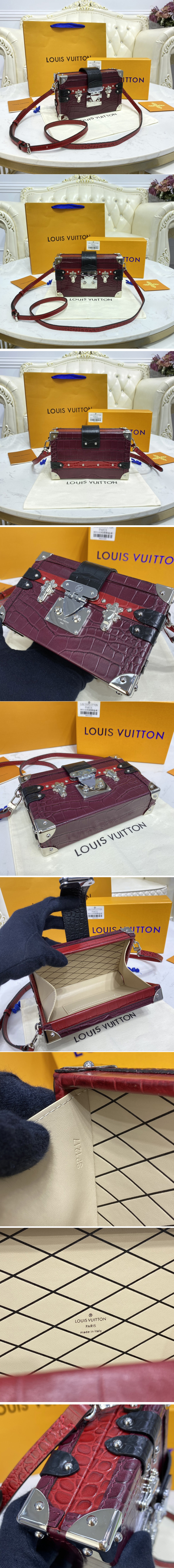 Replica Louis Vuitton N93144 LV Petite Malle handbag in Dark Red Brilliant Alligator leather