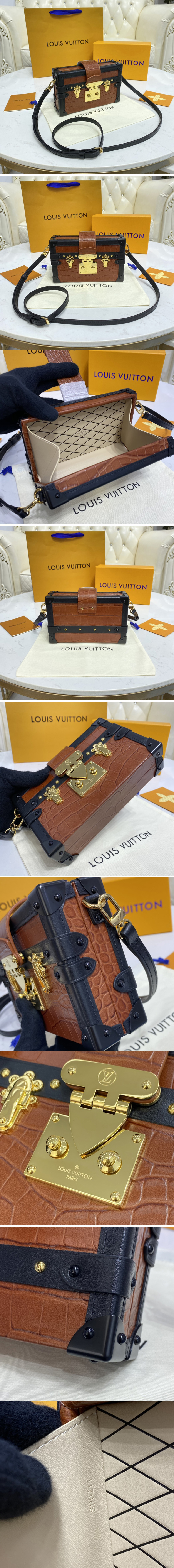 Replica Louis Vuitton N98998 LV Petite Malle handbag in Brown Brilliant Alligator leather