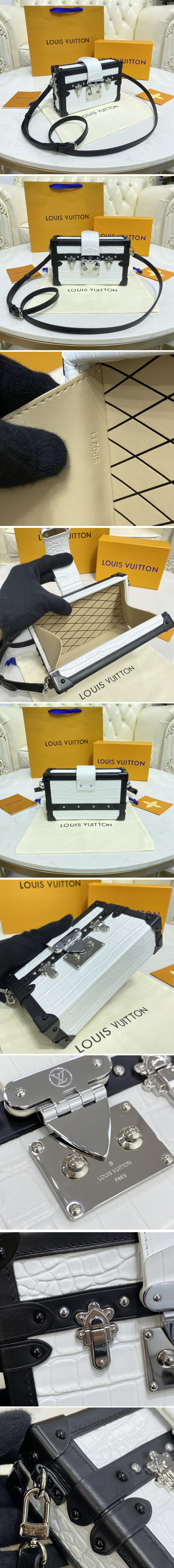 Replica Louis Vuitton N93817 LV Petite Malle handbag in White Brilliant Alligator leather