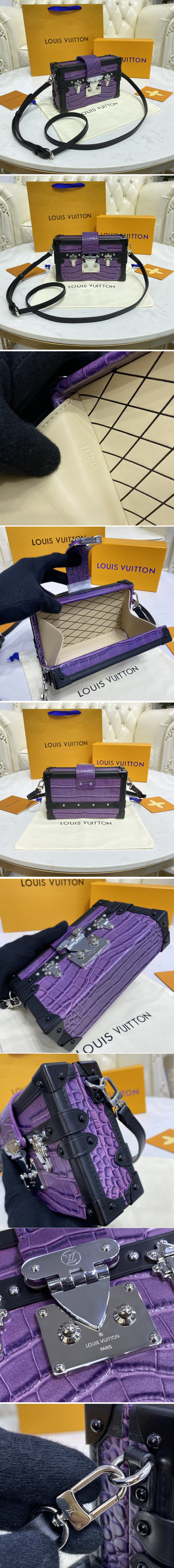 Replica Louis Vuitton N94390 LV Petite Malle handbag in Purple Brilliant Alligator leather