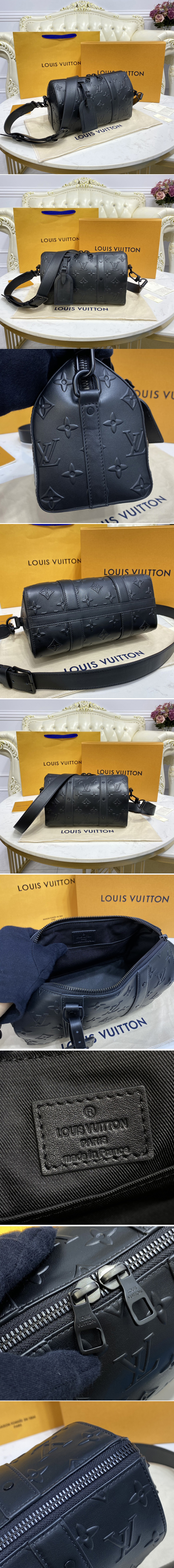 Replica Louis Vuitton M57955 LV City Keepall Bag in black Monogram Seal leather