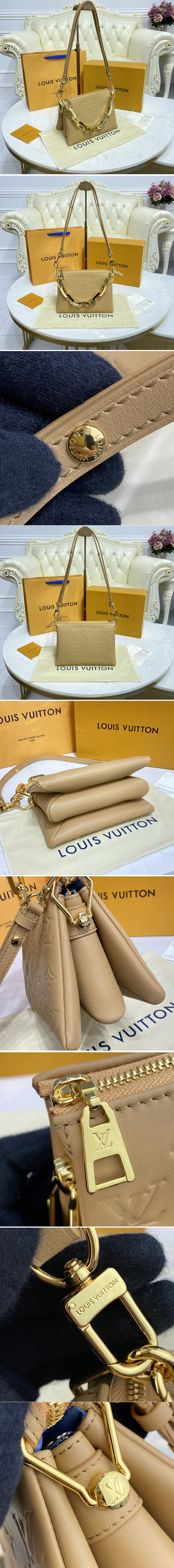 Replica Louis Vuitton M57791 LV Coussin PM handbag in Camel Monogram embossed puffy lambskin