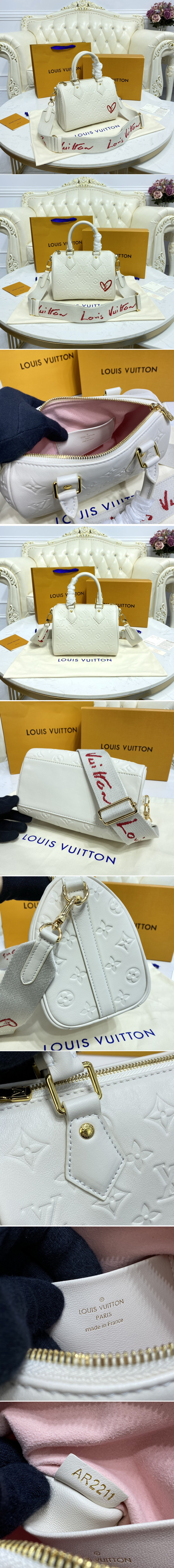 Replica Louis Vuitton M58631 LV Speedy Bandoulière 22 handbag in White Embossed lambskin leather