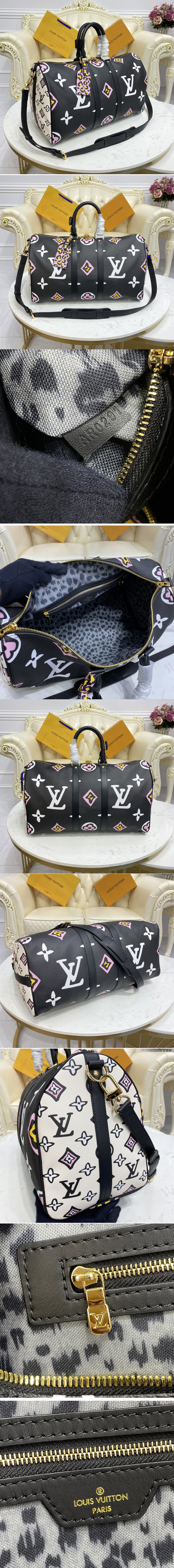 Replica Louis Vuitton M58656 LV Keepall Bandoulière 45 bag in Black Monogram coated canvas