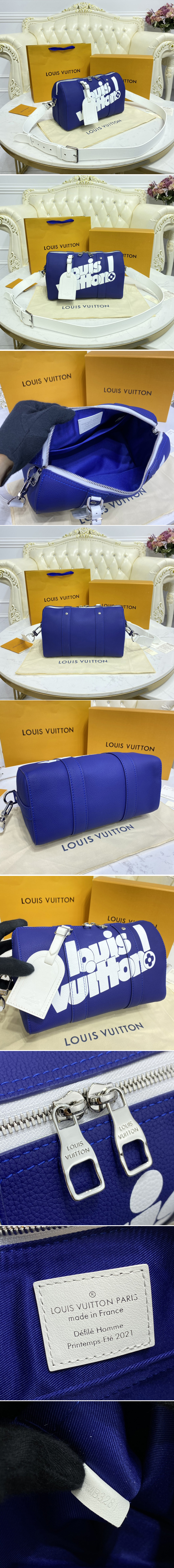 Replica Louis Vuitton M58747 LV City Keepall Bag in Blue cowhide leather