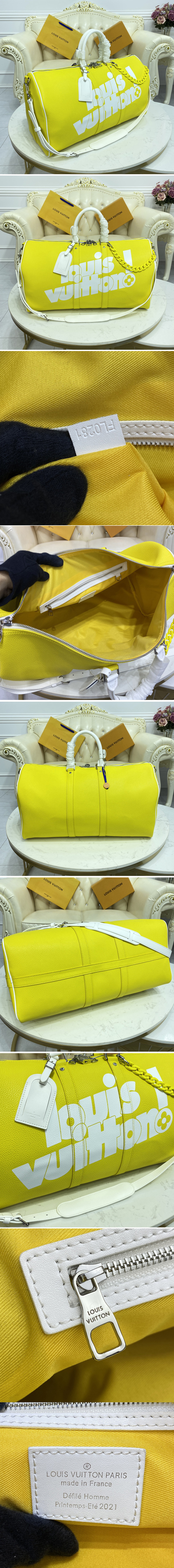 Replica Louis Vuitton M58748 LV Keepall Bandoulière 55 bag in Yellow cowhide leather