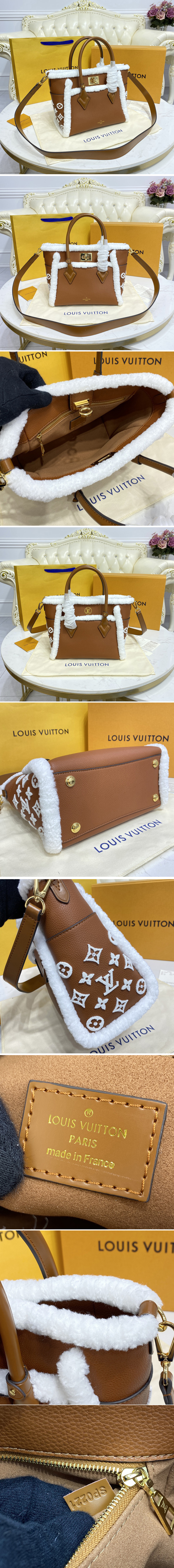 Replica Louis Vuitton M58918 LV On My Side PM handbag in Caramel Shearling and grained calf leather