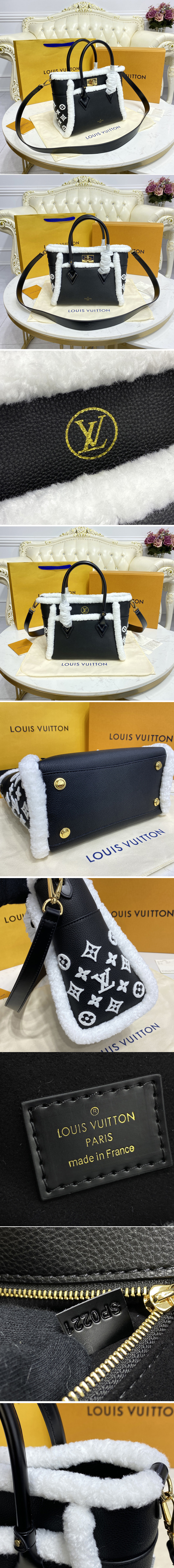 Replica Louis Vuitton M58918 LV On My Side PM handbag in Black Shearling and grained calf leather