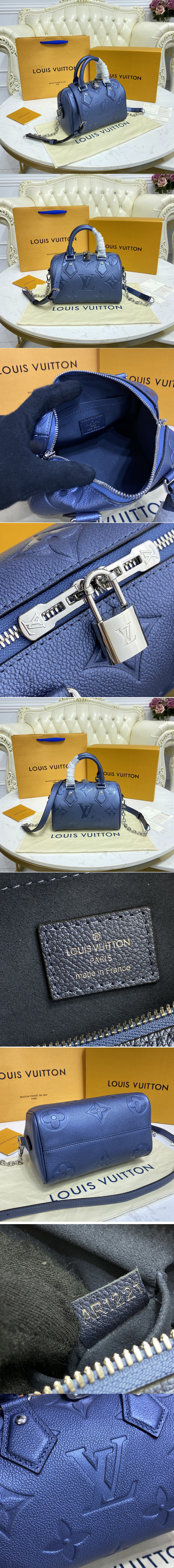 Replica Louis Vuitton M58958 LV Speedy Bandoulière 20 handbag in Navy Nacre Monogram Empreinte leather