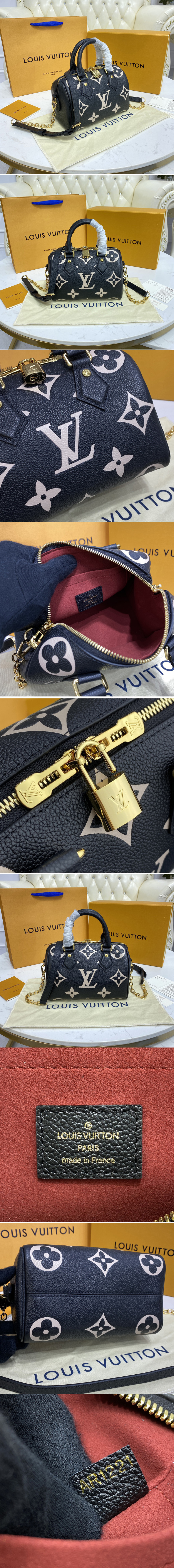 Replica Louis Vuitton M58958 LV Speedy Bandoulière 20 handbag in Black/Beige Monogram Empreinte leather