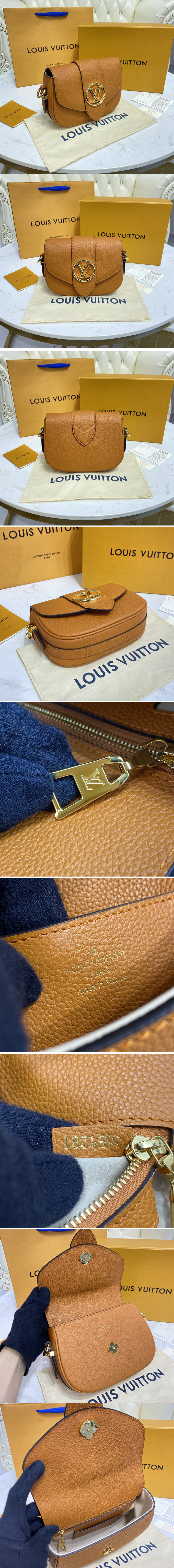 Replica Louis Vuitton M58729 LV Pont 9 Soft MM handbag in Sienne doree Grained calfskin Leather