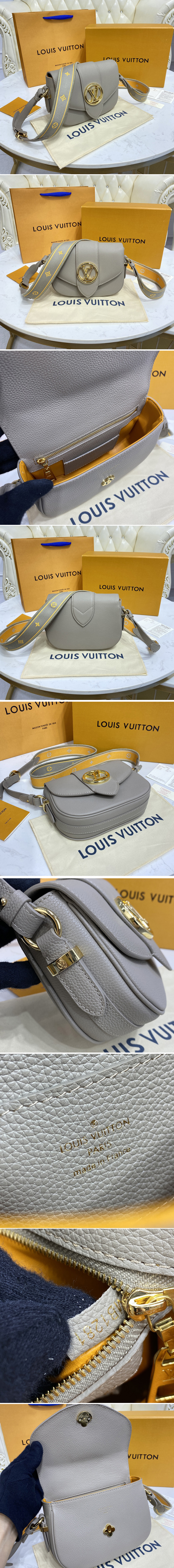 Replica Louis Vuitton M58728 LV Pont 9 Soft MM handbag in Gris Taupe Grained calfskin Leather