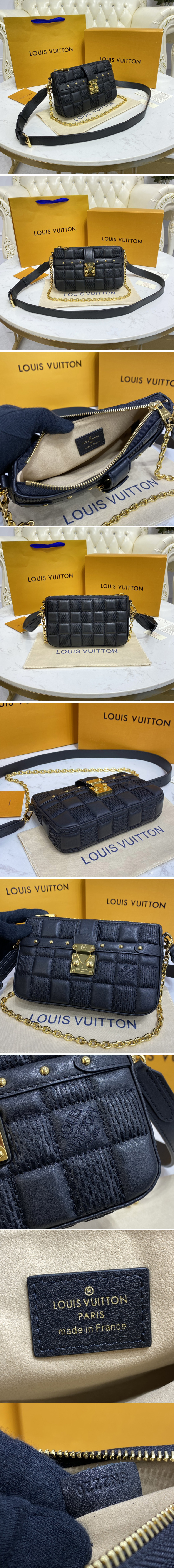 Replica Louis Vuitton M59046 LV Pochette Troca Bag in Black Damier Quilt lamb leather