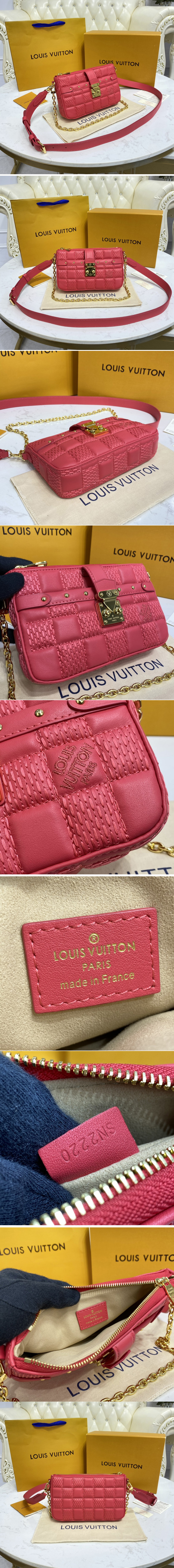 Replica Louis Vuitton M59049 LV Pochette Troca Bag in Pink Damier Quilt lamb leather