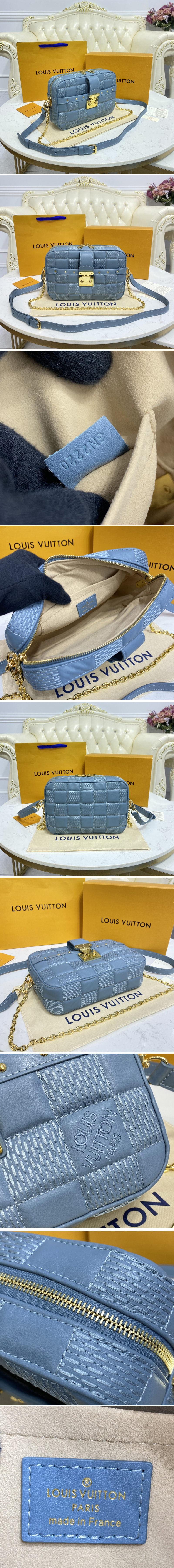 Replica Louis Vuitton M59115 LV Troca PM handbag in Blue Damier Quilt lambskin