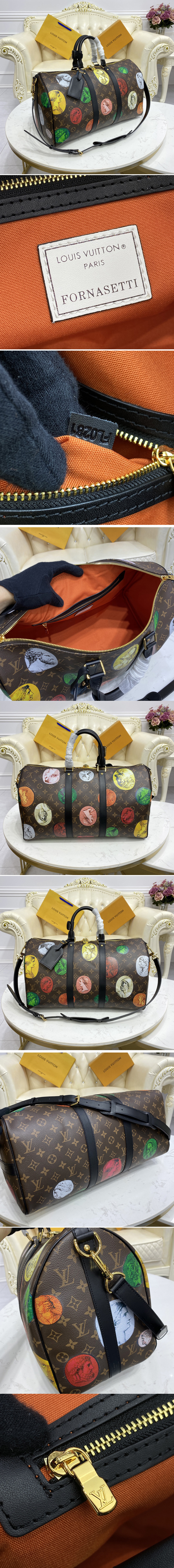 Replica Louis Vuitton M59261 LV Keepall Bandoulière 45 bag in Monogram Cameo printed canvas