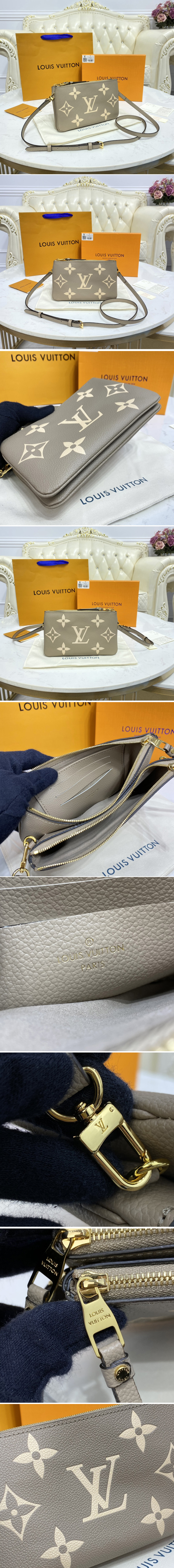 Replica Louis Vuitton M80084 LV Double Zip Pochette in Gray Monogram Empreinte Leather