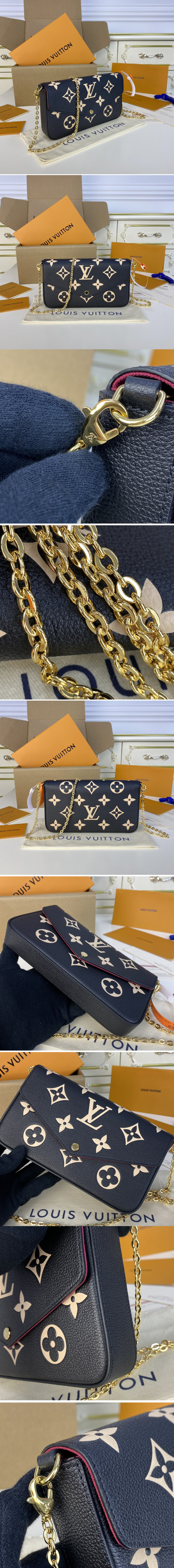 Replica Louis Vuitton M80482 LV Félicie Pochette Bag in Black/Beige Monogram Empreinte leather