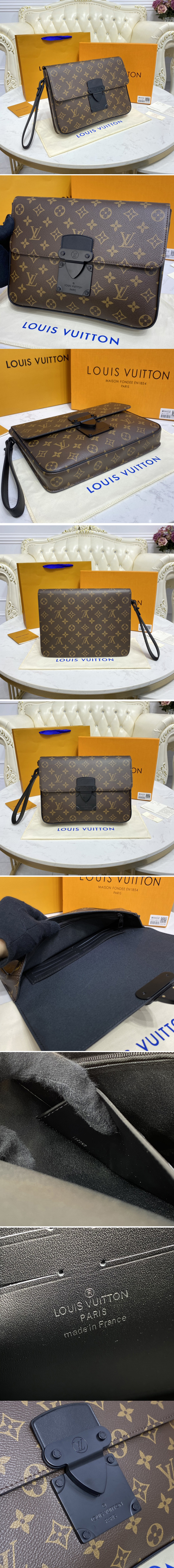 Replica Louis Vuitton M80560 LV S Lock A4 Pouch in Monogram Macassar canvas