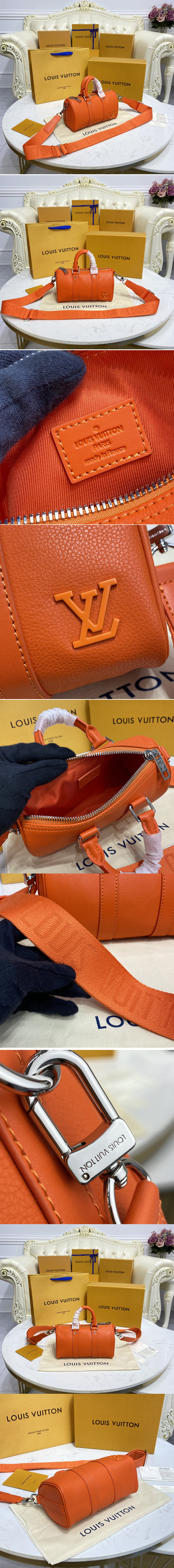 Replica Louis Vuitton M81004 LV Keepall XS travel bag in Orange Aerogram leather