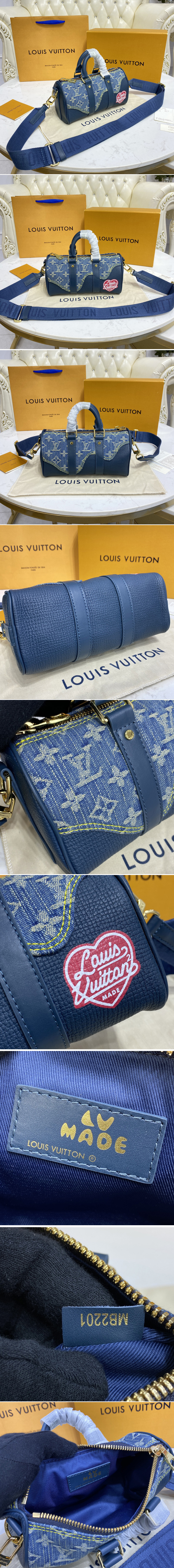 Replica Louis Vuitton M81011 LV Keepall XS Bag in Blue Monogram Denim