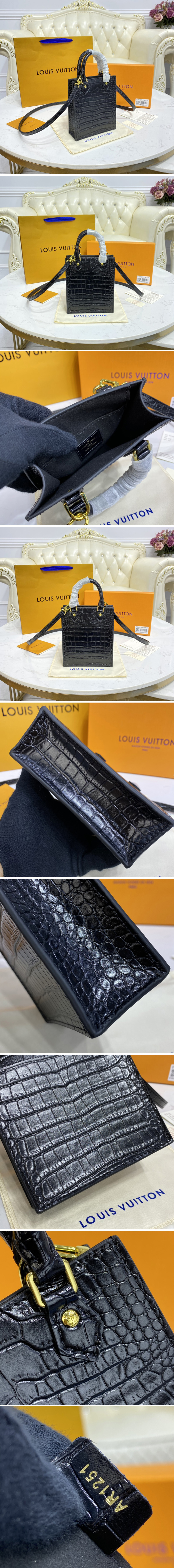 Replica Louis Vuitton N99487 LV Petit Sac Plat bag in Black Brilliant Alligator leather