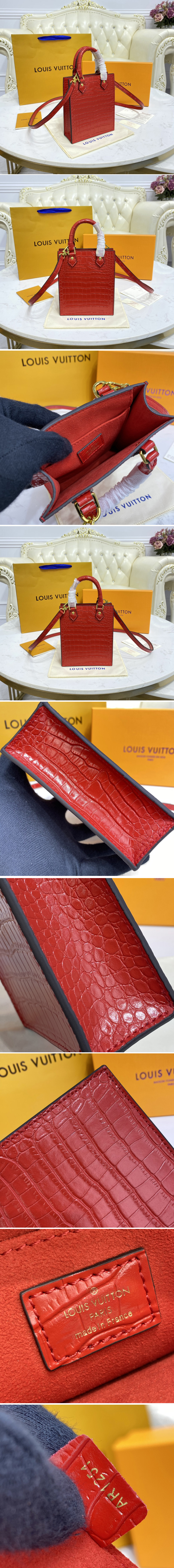 Replica Louis Vuitton N99487 LV Petit Sac Plat bag in Red Brilliant Alligator leather