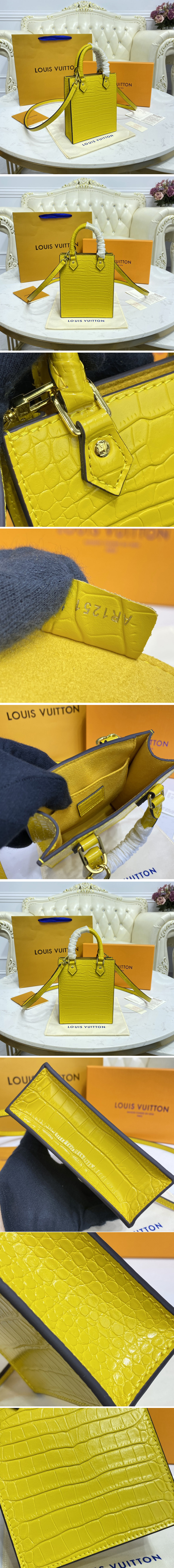 Replica Louis Vuitton N99487 LV Petit Sac Plat bag in Yellow Brilliant Alligator leather