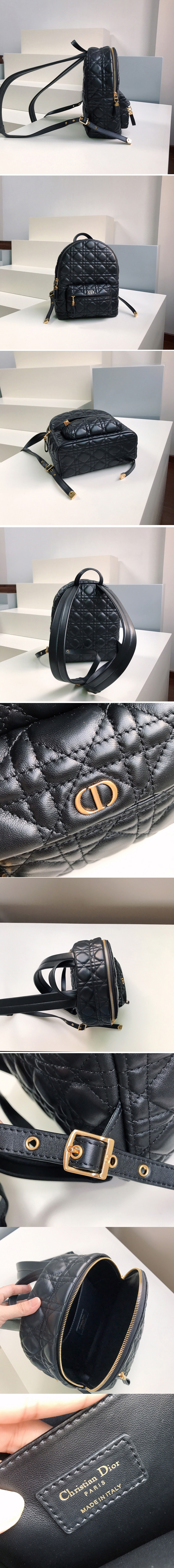 Replica Christian Dior M9221 Small Dior Backpack in Black Cannage Lambskin