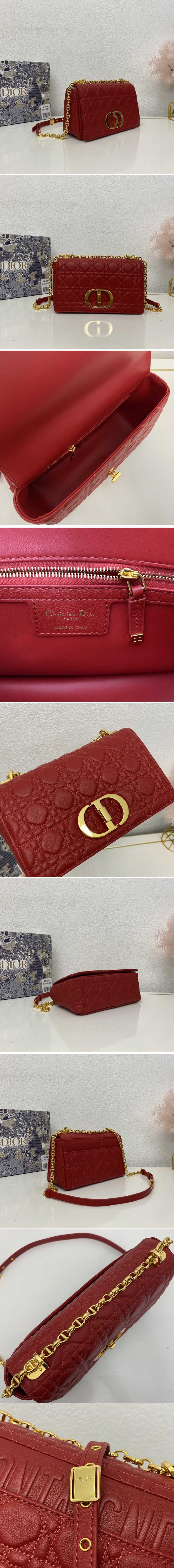 Replica Christian Dior M9242 Medium Dior Caro bag in Red Supple Cannage Calfskin