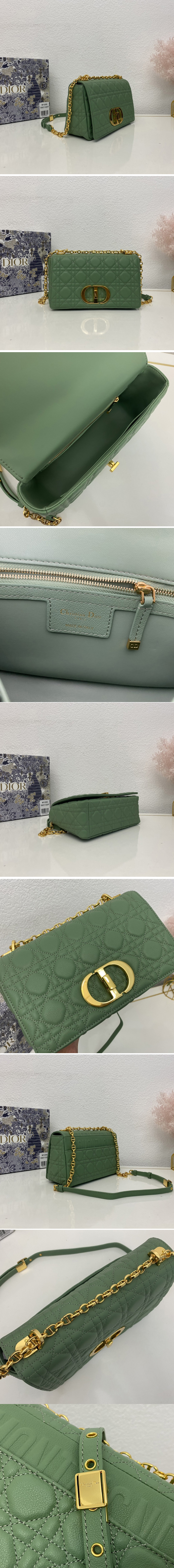 Replica Christian Dior M9242 Medium Dior Caro bag in Green Supple Cannage Calfskin